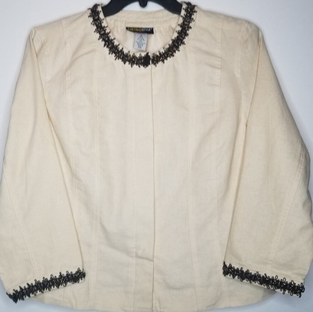 Metrostyle Jacket Womens Plus 18 Runway Vogue Linen Tweed Black Beaded Trim